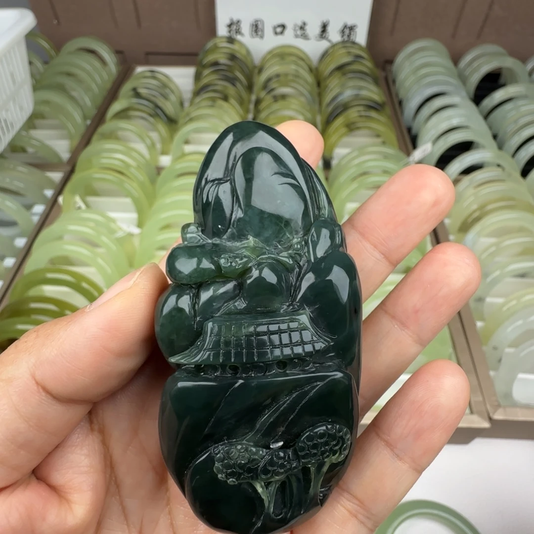 蛇纹石玉未镶嵌山水手把