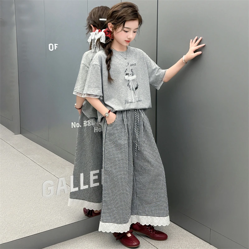 女童夏装套装2025新款儿童洋气时髦短袖t恤中大童休闲裤两件套潮