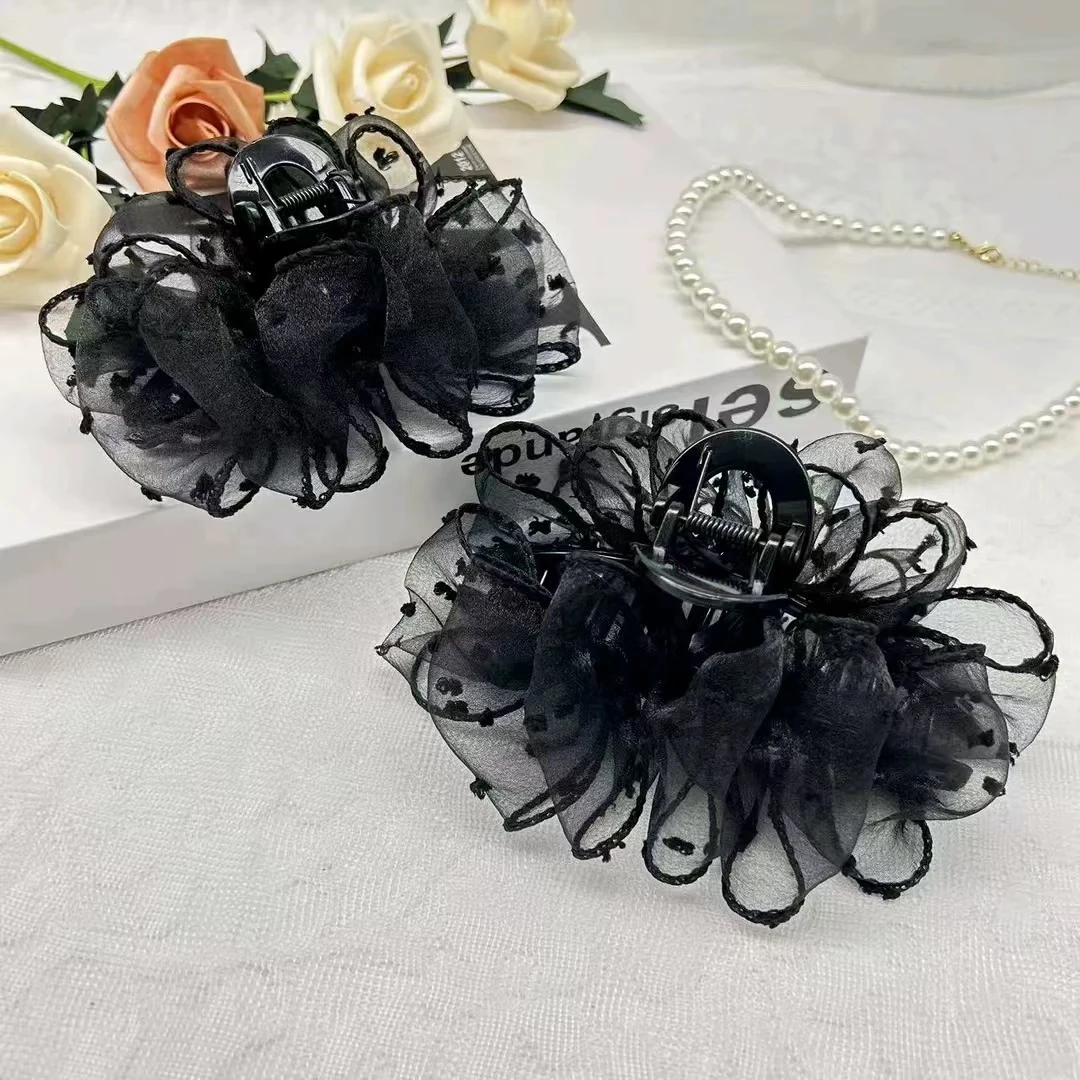 黑天鹅绒点网纱手工秋季泡泡抓夹