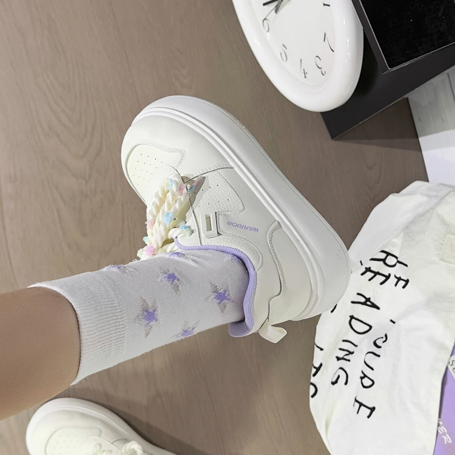 回力厚底白紫面包鞋女2025新款学生百搭小白鞋增高复古韩版板鞋女