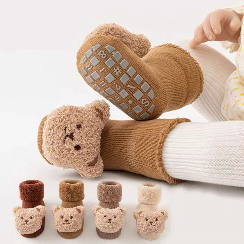 新生婴幼儿宝宝冬天加绒加厚保暖中筒婴儿防滑学步地板鞋套袜子