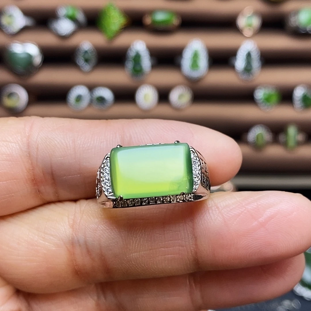 吊坠(不含链)银S925镶嵌和田玉（碧玉）戒指