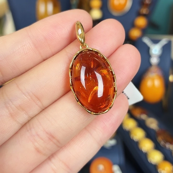 琥珀银S925镀金镶嵌颈饰