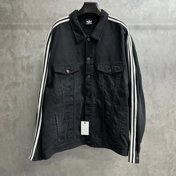 未使用 Balenciaga/巴黎世家 黑色印花条纹长袖牛仔外套/4