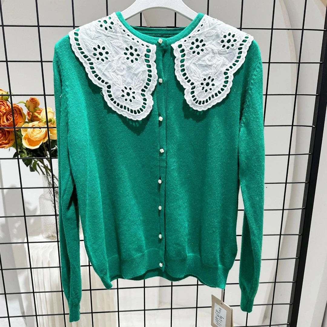 【秋冬新款】C5515绿色韩版设计感洋气气质百搭圆领时尚针织开衫