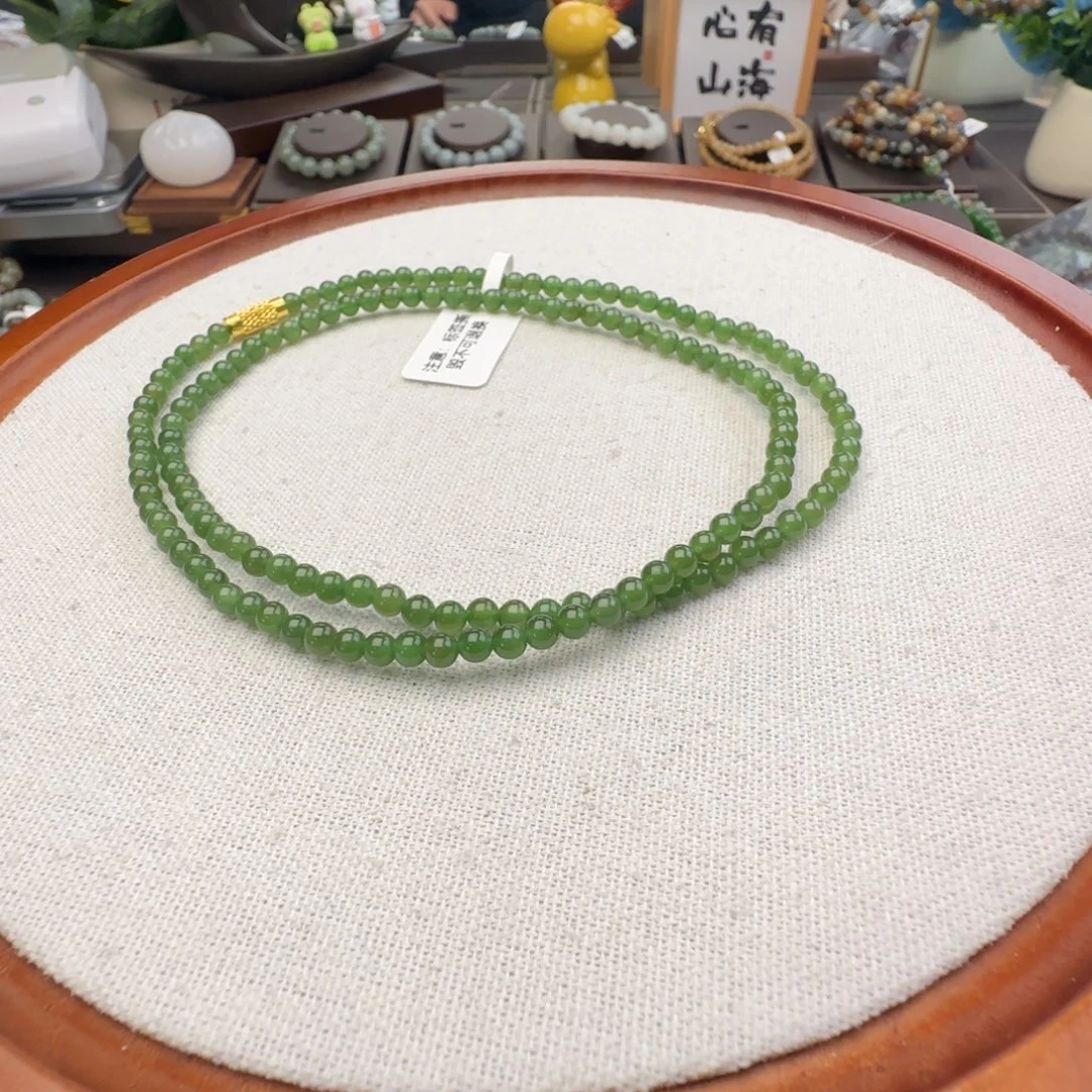 和田玉未镶嵌手链卡4碧玉小米链，40