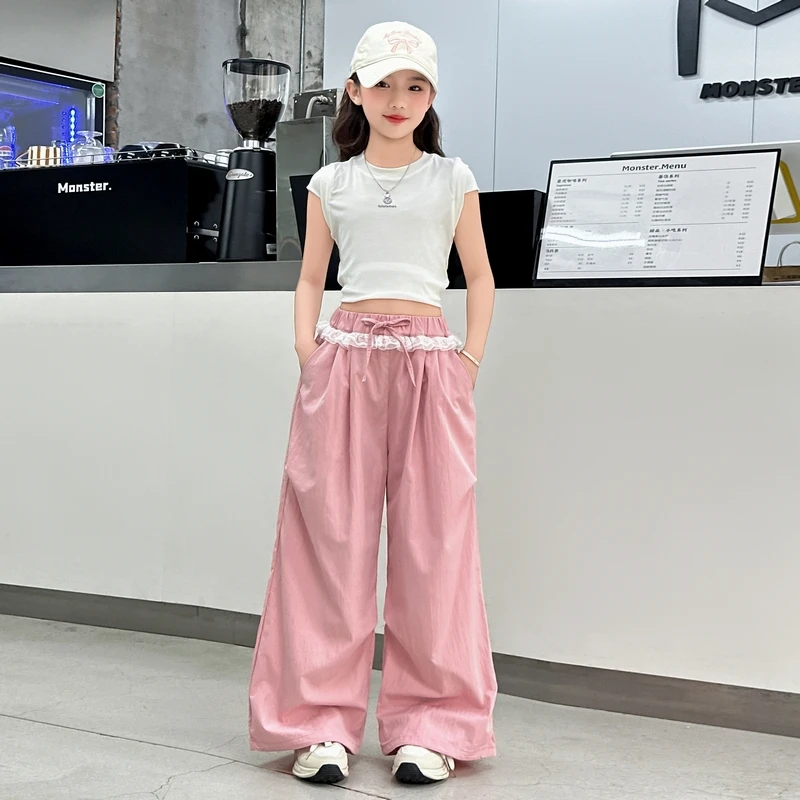 女童夏季休闲裤2025新款洋气时尚蕾丝花边防蚊裤6-12岁中大童裤子