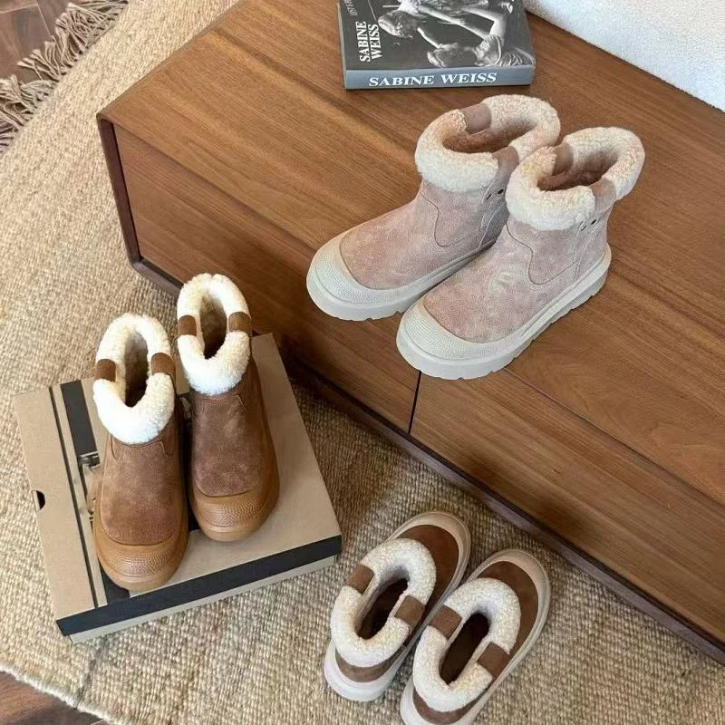【奥莱】2025冬季新款皮毛一体厚底休闲雪地靴女百搭加绒保暖一脚蹬