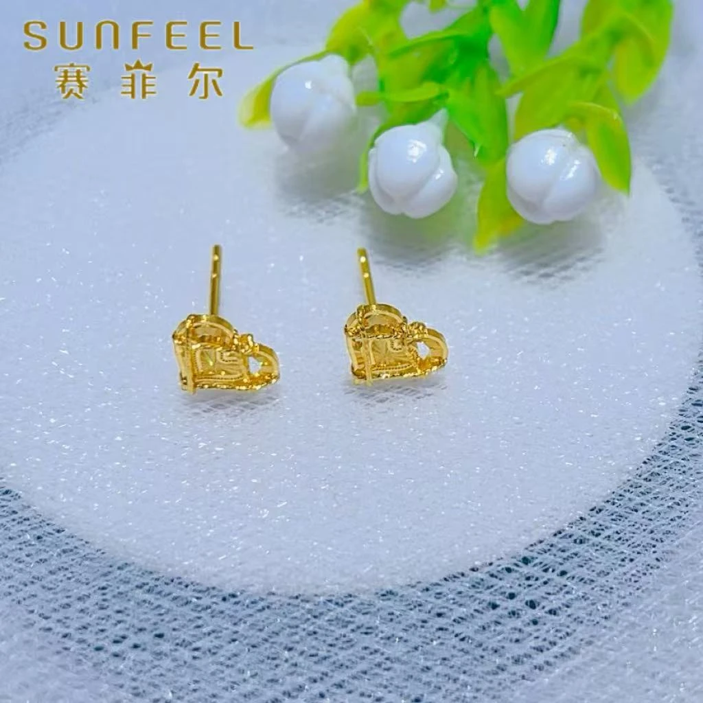 SUNFEEL/赛菲尔黄金足金拉丝镂空龙鳞心形黄金耳饰甜美可爱5G精工