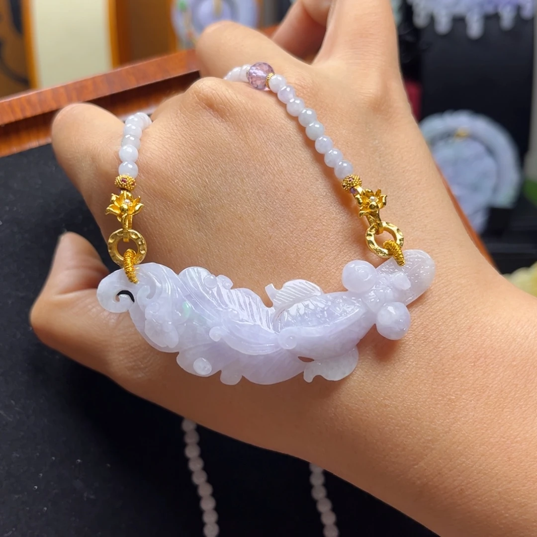 翡翠未镶嵌颈饰冰紫锦鲤