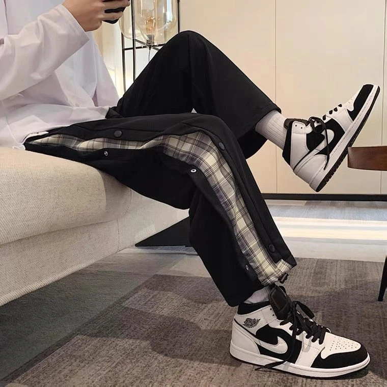 排扣裤子男夏季直筒阔腿裤2025新款潮流显瘦束脚卫裤宽松休闲长裤