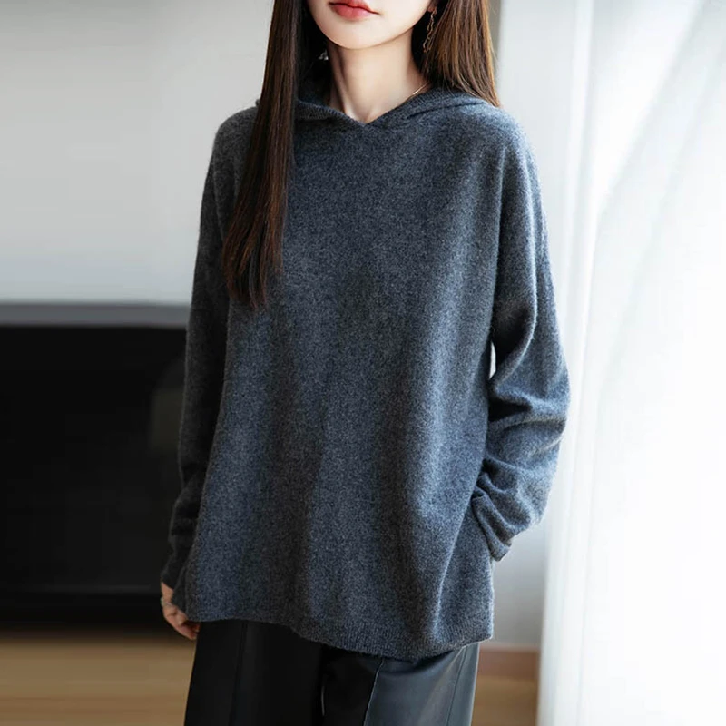 秋冬长款连帽卫衣针织打底衫女2025新款洋气上衣大码女装秋冬毛衣