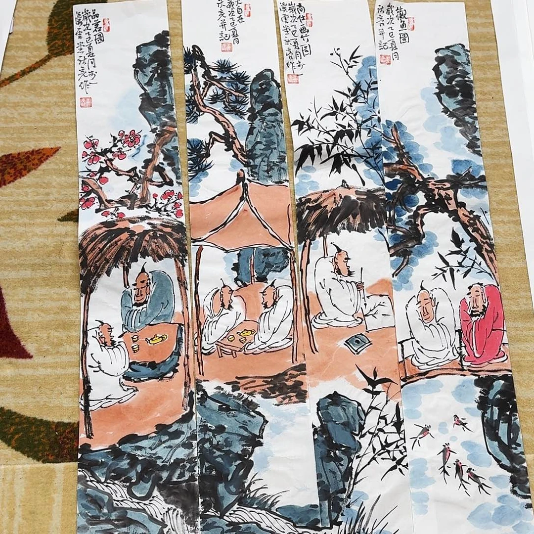 许***可国画100.16手绘作品四张