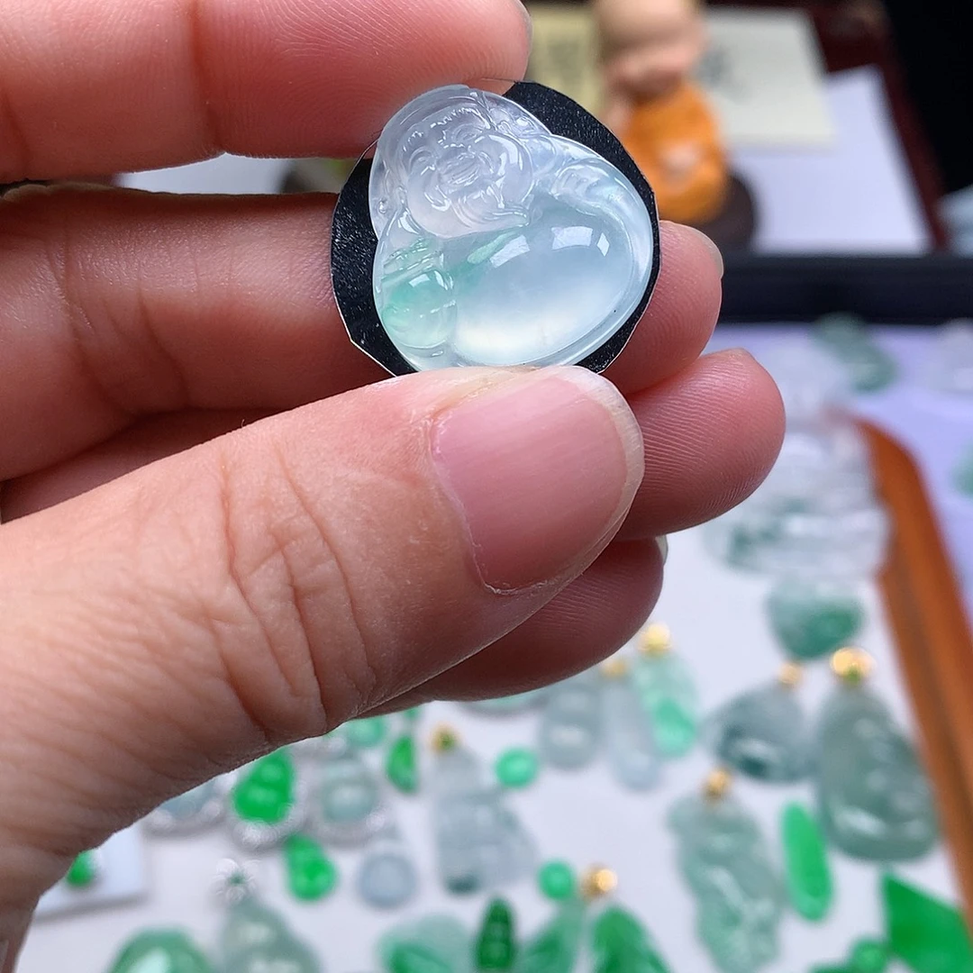 翡翠散珠缅甸天然A货翡翠冰种财神爷