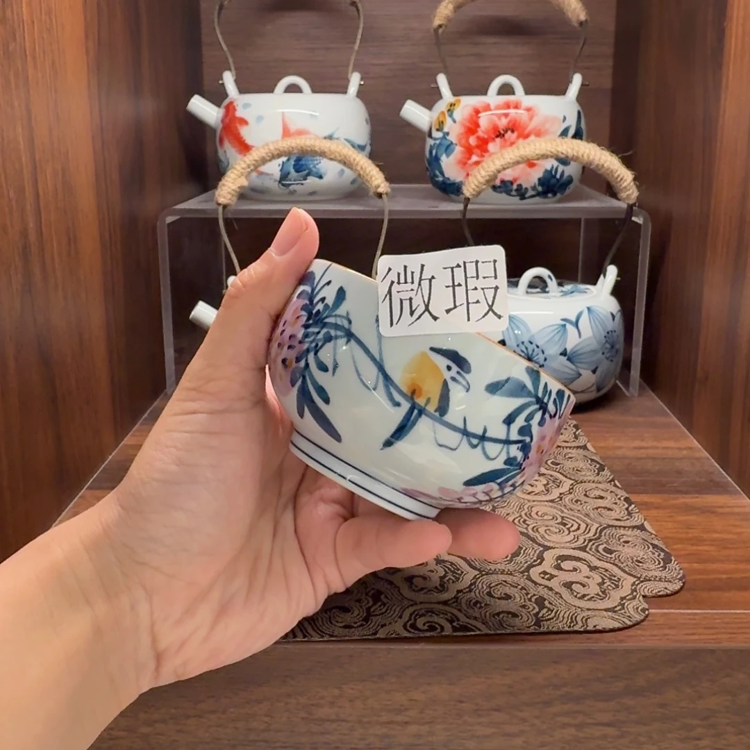 釉下手绘茶具微瑕