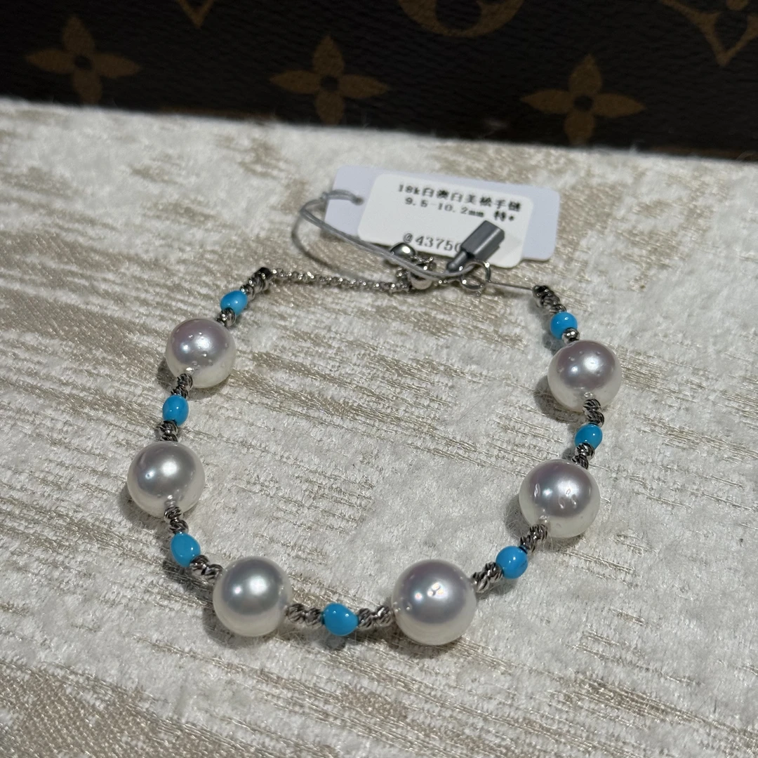 W00042 |【孤品专场】18k白金 澳白绿松石手链 9.5-10.2mm