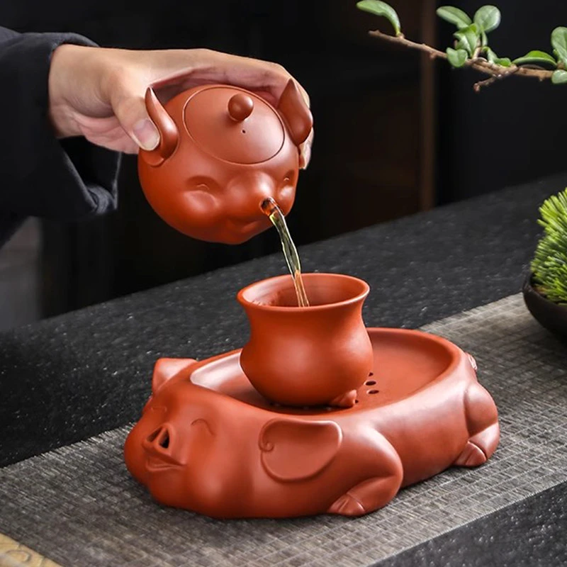 新款全纯手工诸事如意大红袍紫砂泡茶壶家用茶杯壶承功夫茶具