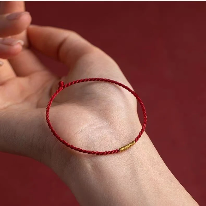 非金属布艺手链 简约本命年红绳手链女手工编织时尚小手绳红色