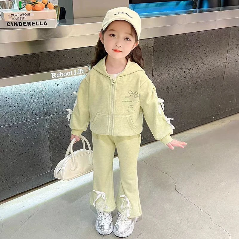 52092女童喇叭裤套装秋儿童秋装宝宝休闲2025新款蝴蝶结
