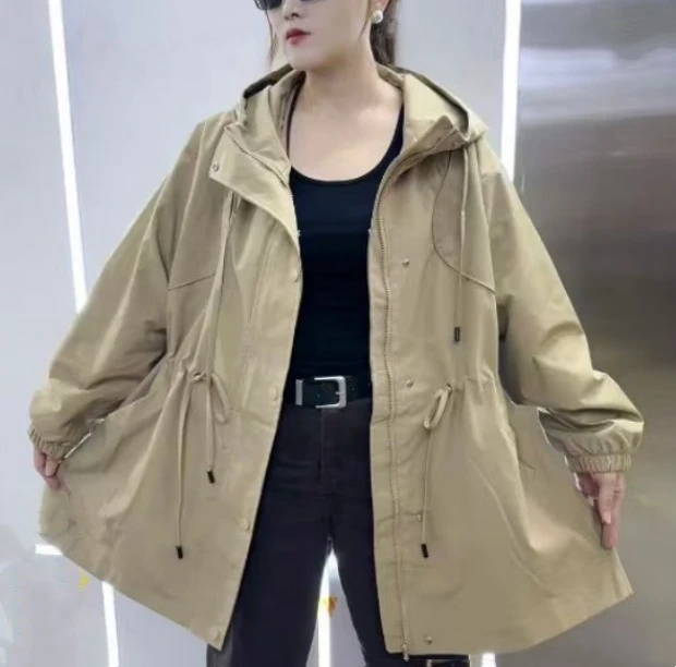 奇奇家时尚韩版大码女装2025秋季新款中长款收腰休闲开衫外套