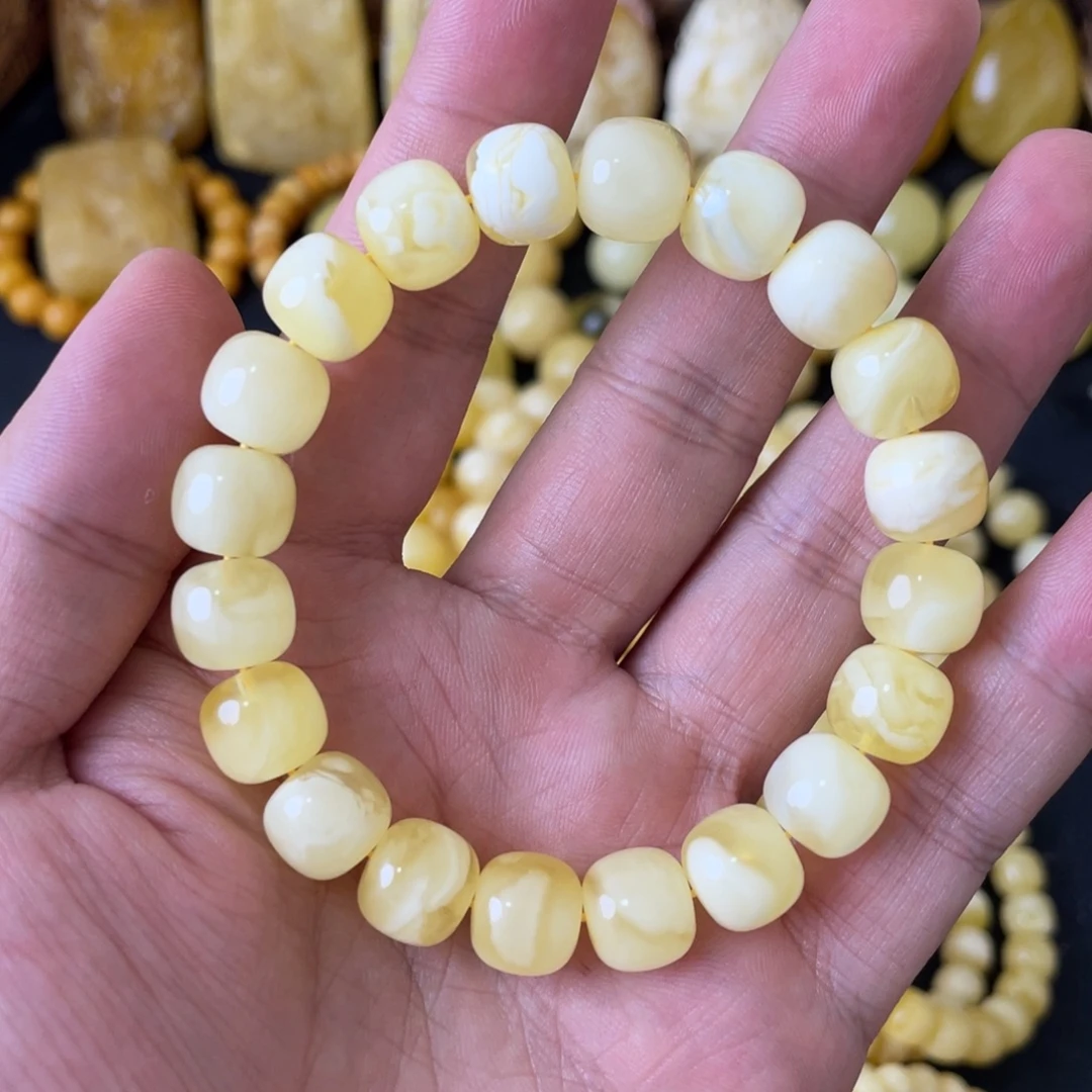 手串琥珀未镶嵌11+俄料妖白花精工老型手串（微瑕）