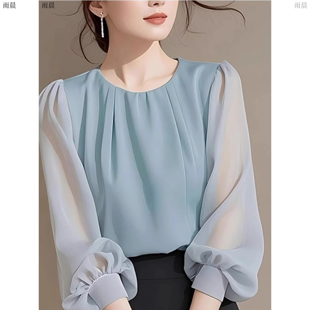 法式绝美长袖上衣女2024早秋新款气质小衫今年流行雪纺衬衫