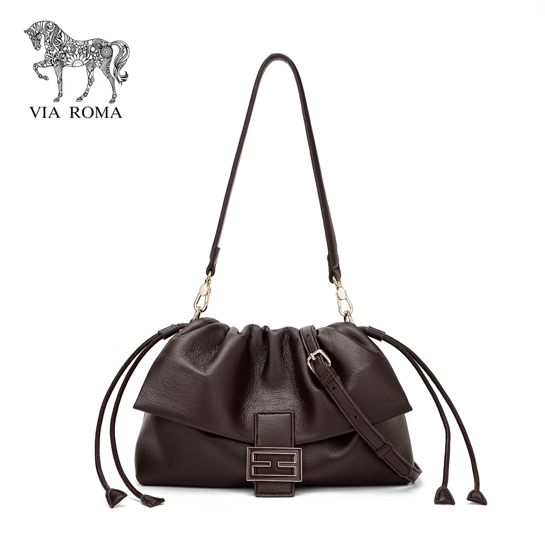 罗马路褶皱云朵包法式饺子包单肩斜跨包E4727乌木色