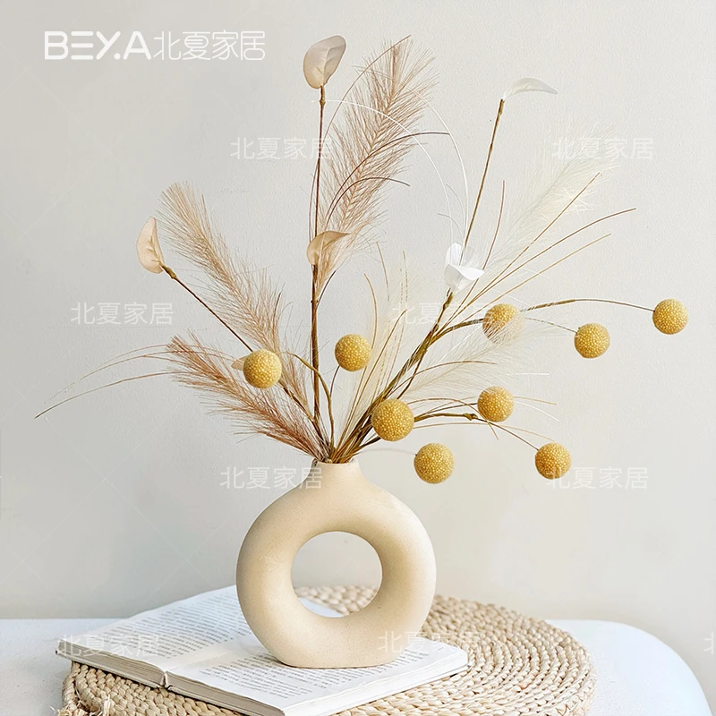 黄金绒球凤尾花束仿真花家庭家居装饰摆件摆设小清新拍摄