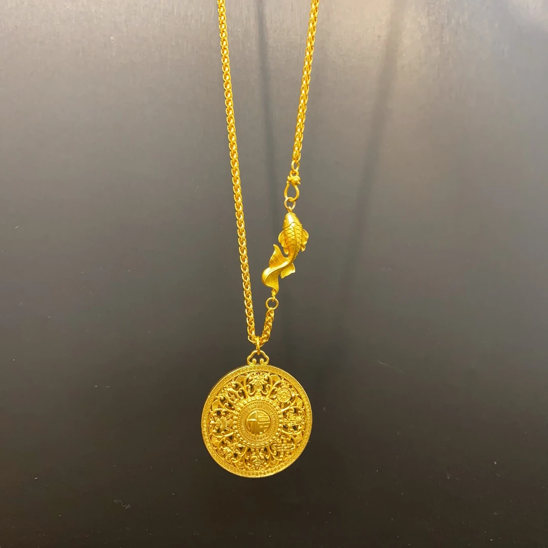 铜合金项链 新中式国潮风  小鱼肖邦项链配万字大福盒毛衣项链