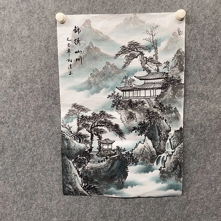 国画四尺三开山水一幅