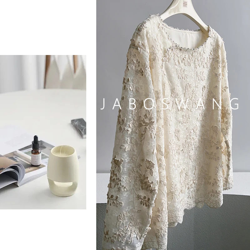 S822藤蔓国风上衣花朵蕾丝刺绣长袖衬衫女春秋新款气质上衣