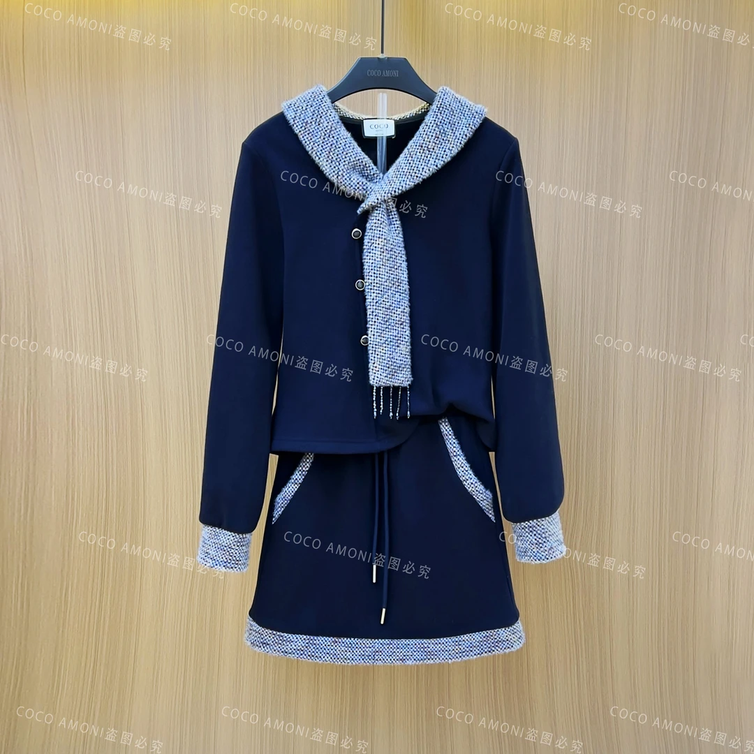 时尚新款高级感女装拼接重工蝴蝶结设计显瘦百搭长袖套装AC954