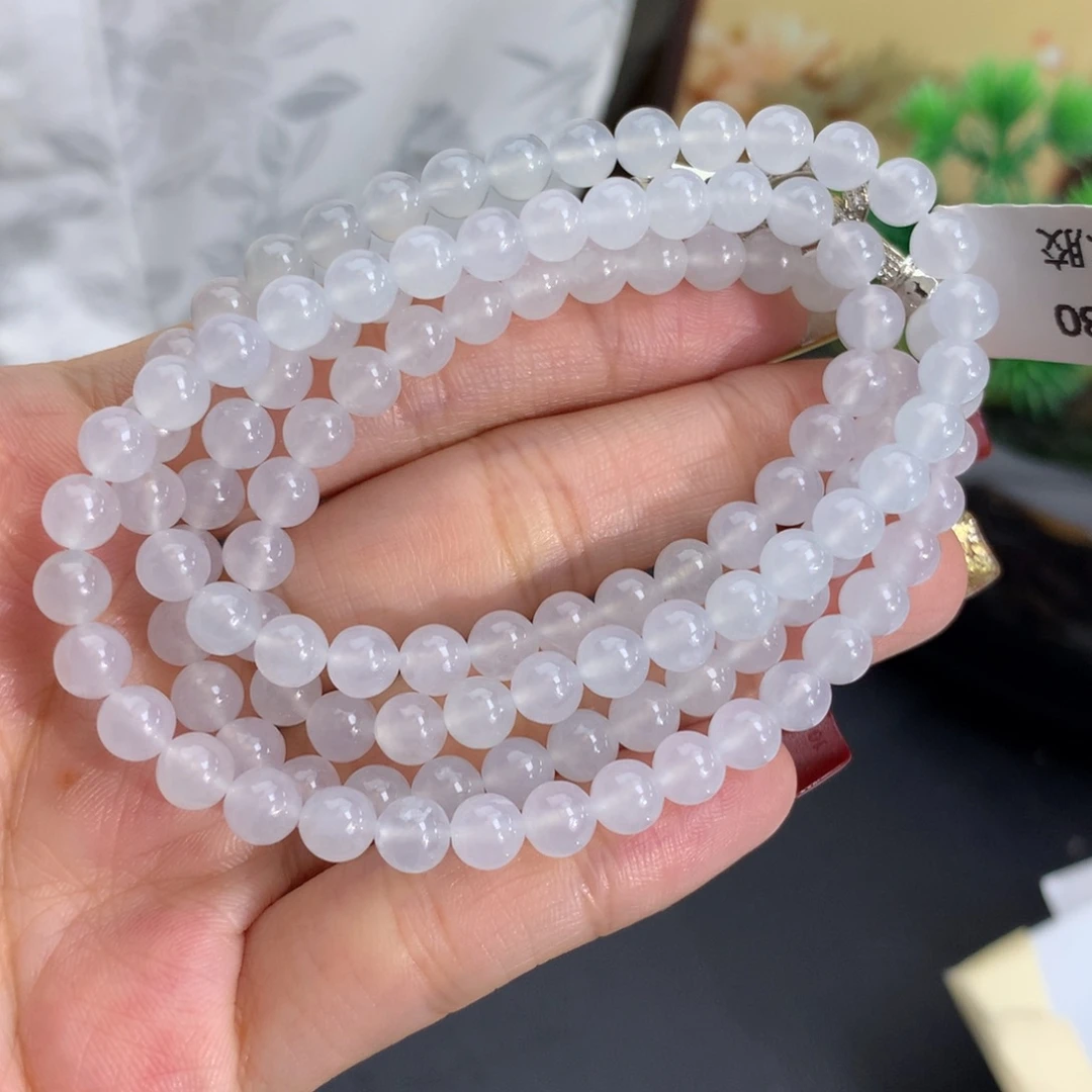 翡翠未镶嵌手串卡5.4冰胶白月光项链