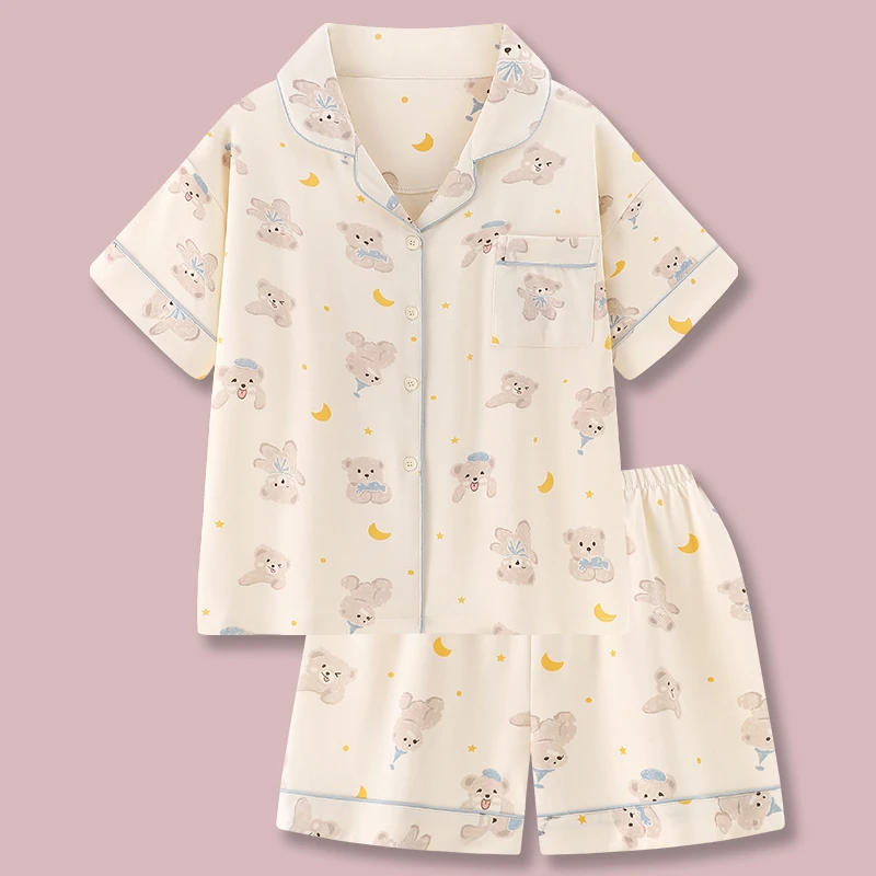 『小熊梦境』2025新款卡通凉感纯棉睡衣女夏款短袖宽松家居服套装