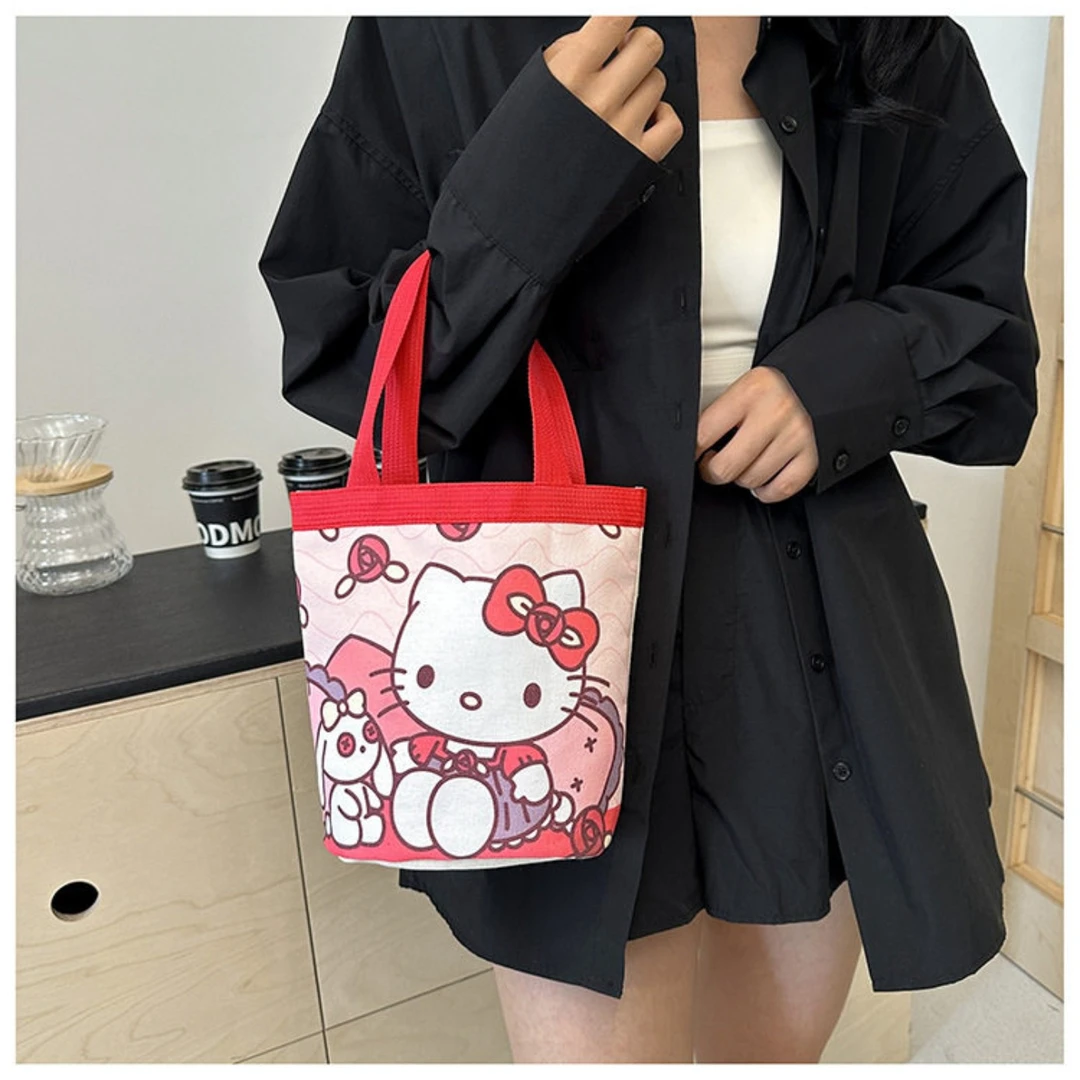新款ins可爱卡通水桶包女学生包便当袋上班饭盒包便携手提帆布包