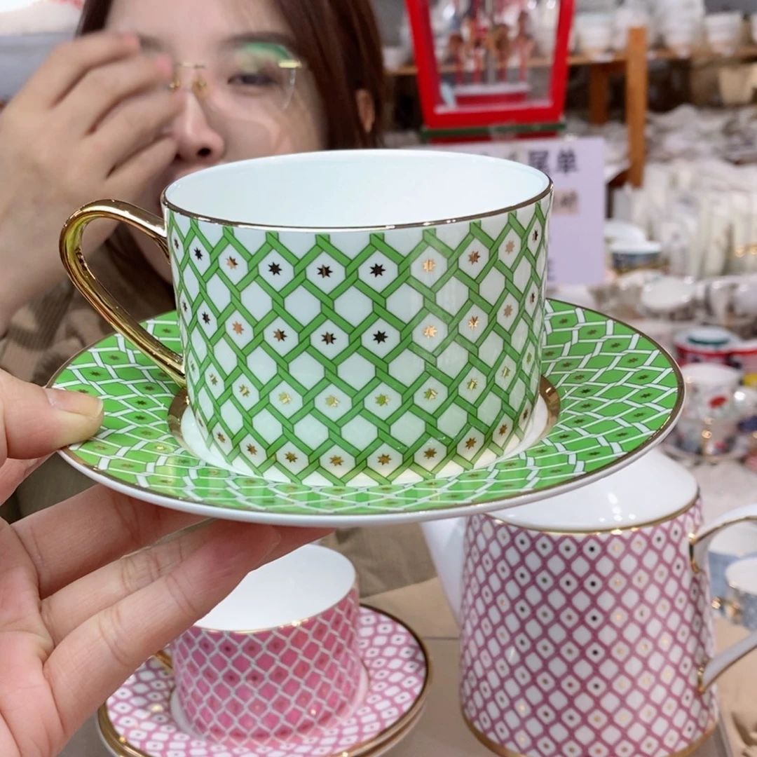 瓷鹅黄原单咖啡杯碟250ml一套微瑕