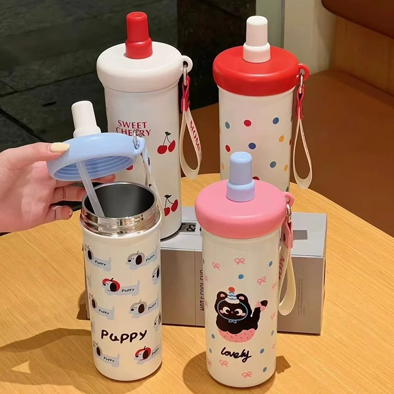 【贤惠乱炸】小清新奶茶吸管杯不锈钢便携简约潮流保温杯7319