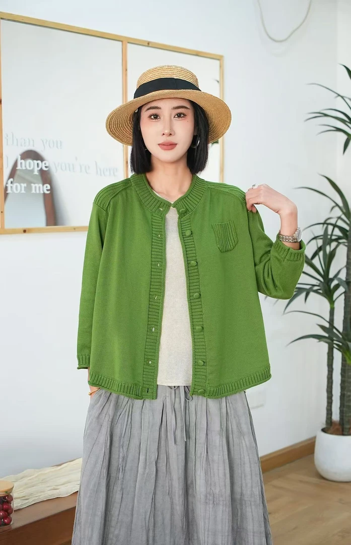 大琳姐原创。春款文艺宽松百搭开衫圆领长袖外套