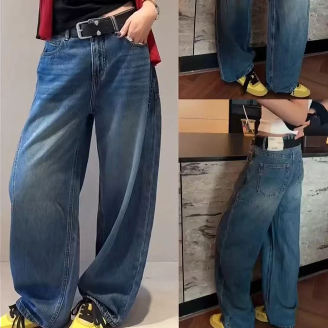 衣号店 秋款高品欧新款时尚高腰显瘦宽松百搭弯刀牛仔裤87019