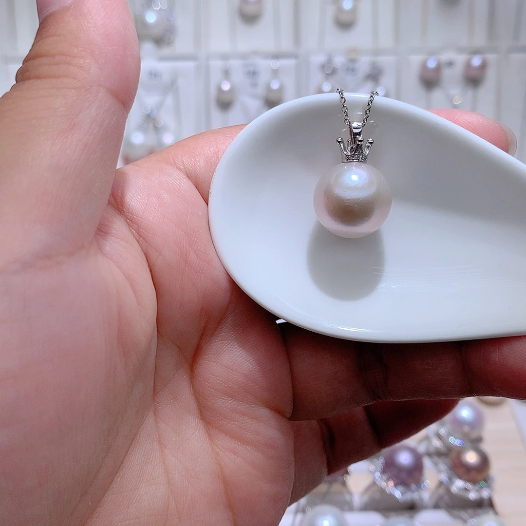 吊坠(赠链)银S925镶嵌淡水珍珠CC微瑕14mm