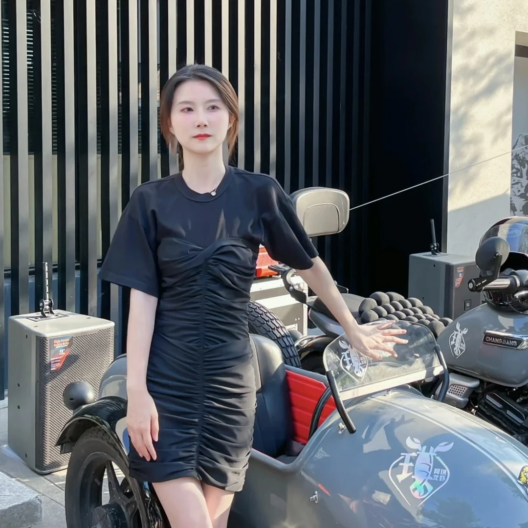 99新  ag205 Alexanderwang黑色褶皱修身连衣裙 s码 棉