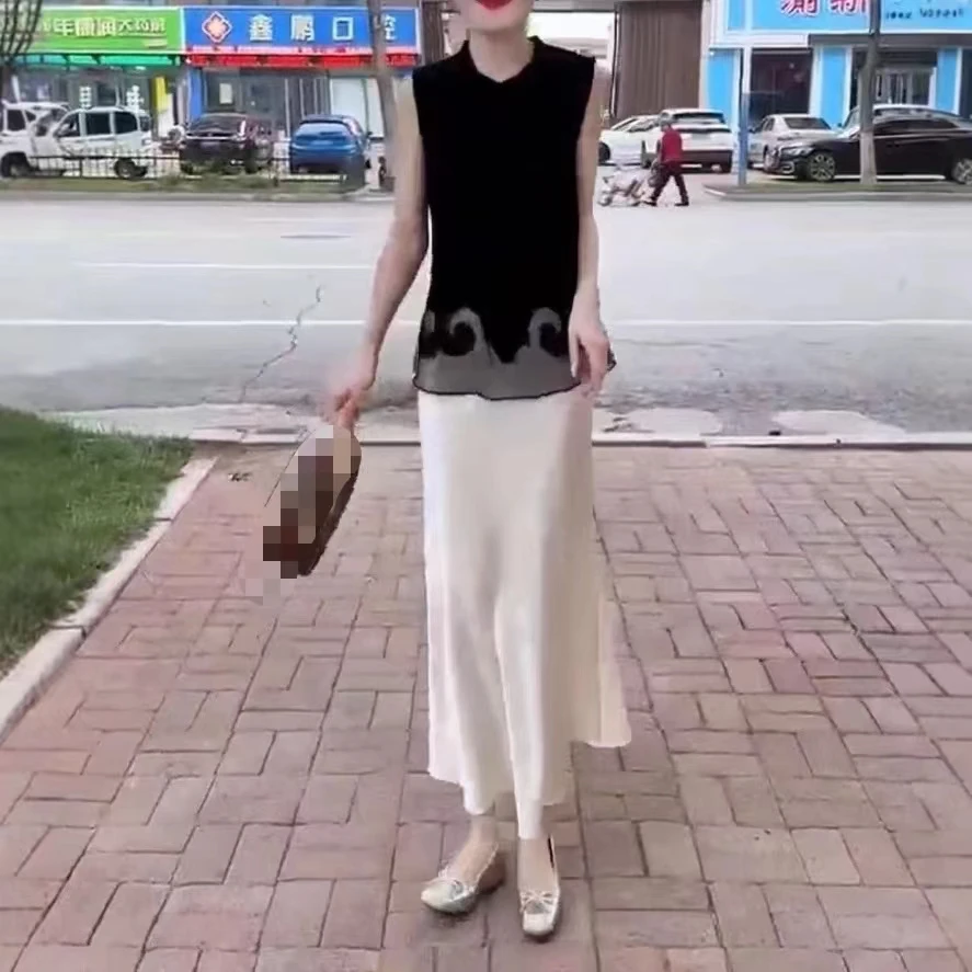 夏季国风无袖上衣高腰半身裙女装