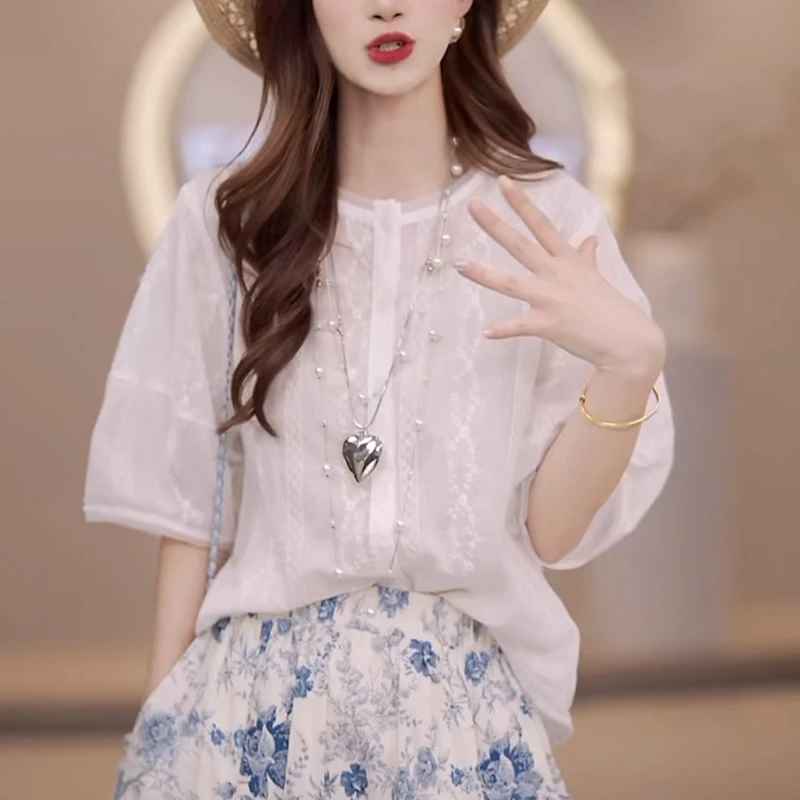 高级感白色衬衫女士2025夏季时尚显瘦百搭减龄设计超漂亮气质上衣