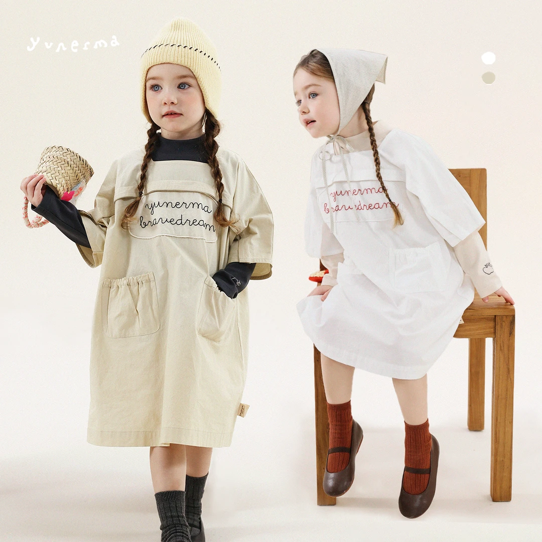 宝宝秋季韩系字母贴布连衣裙允儿妈女童新款叠穿公主裙儿童裙子潮