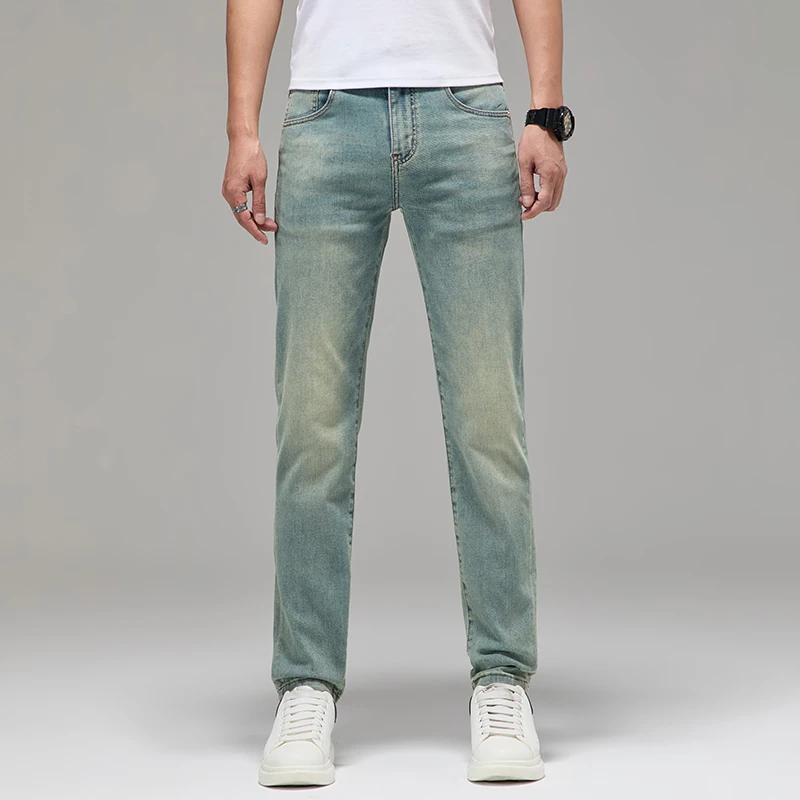 YUANNIU/原牛秋冬新款轻奢潮流百搭欧版修身弹力小直筒高端牛仔裤