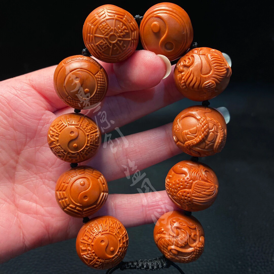 「2.0光面四象八卦」手串橄榄核雕刻文玩佛珠念珠手链核雕工艺品
