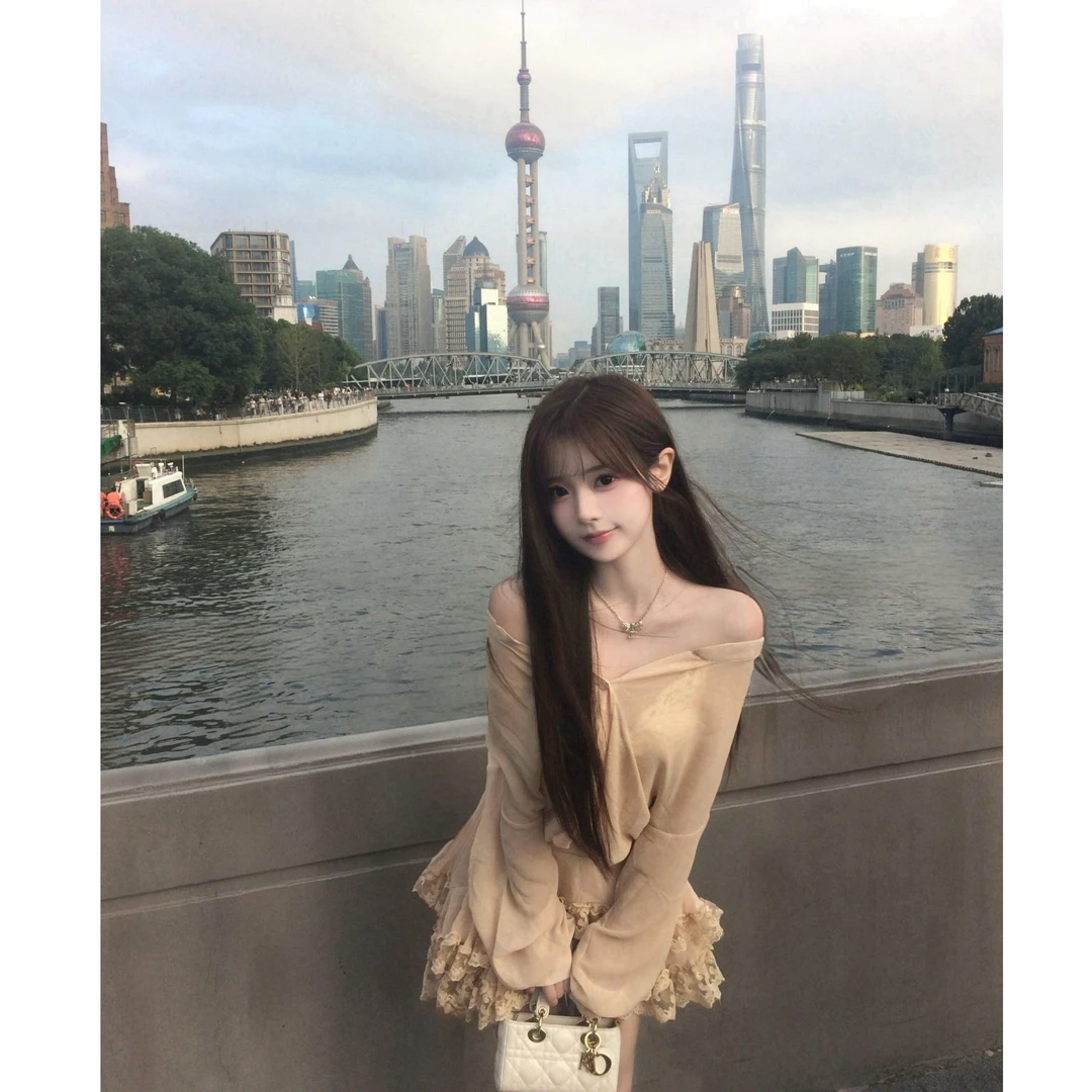 法式纯欲V领微透长袖衬衫女冬季新款设计感蕾丝花边半身裙两件套