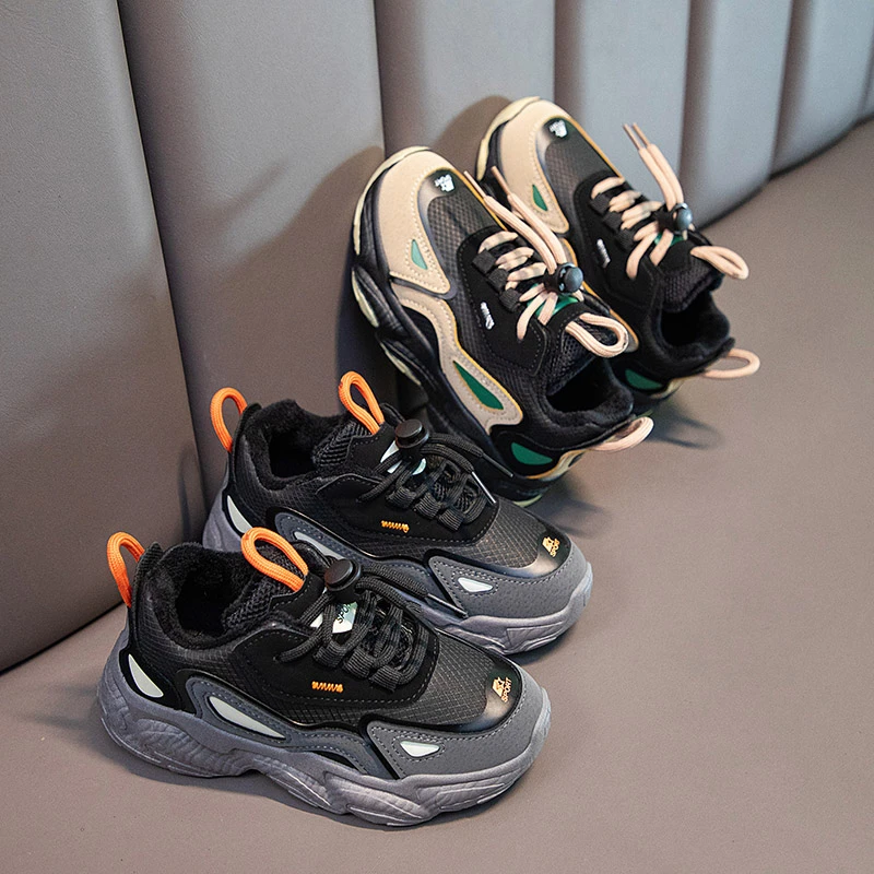 休闲风减震男女童运动鞋中大童皮面跑步鞋