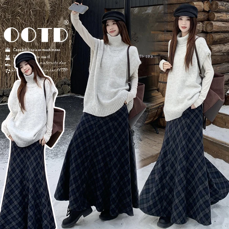 孕妇装半身裙子2025秋冬季新款孕期穿搭法式马甲打底衫加厚保暖裙