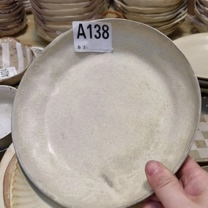 瓷片微瑕粗陶九寸深盘两个一组